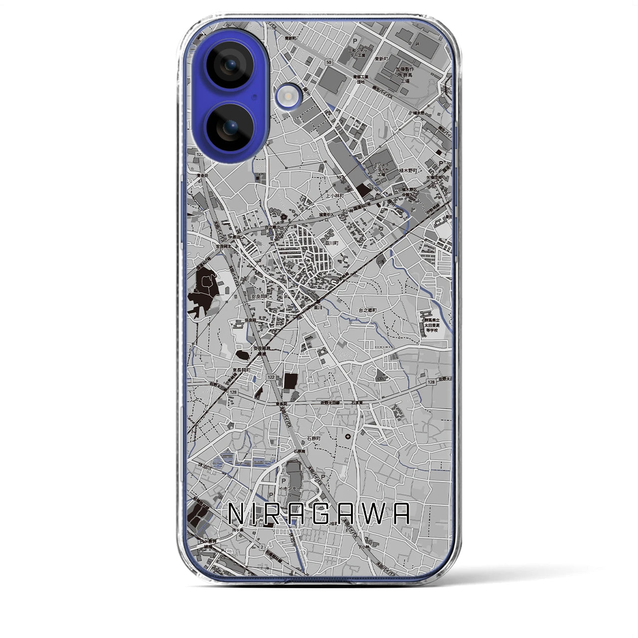 【韮川(群馬県)】地図柄iPhoneケース(クリアタイプ)モノトーン・iPhone 16 Pro Max 用