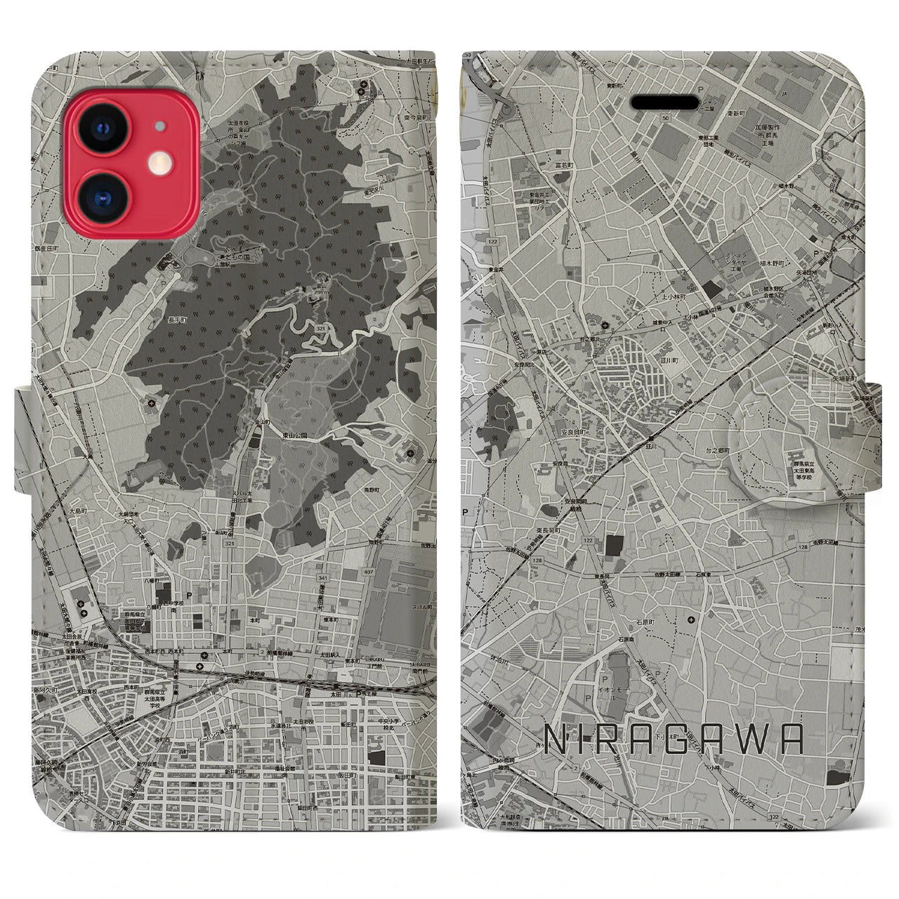 【韮川(群馬県)】地図柄iPhoneケース(手帳タイプ)