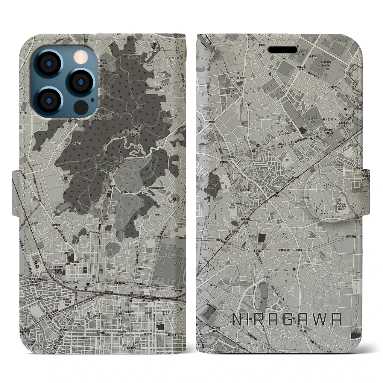 【韮川(群馬県)】地図柄iPhoneケース(手帳タイプ)