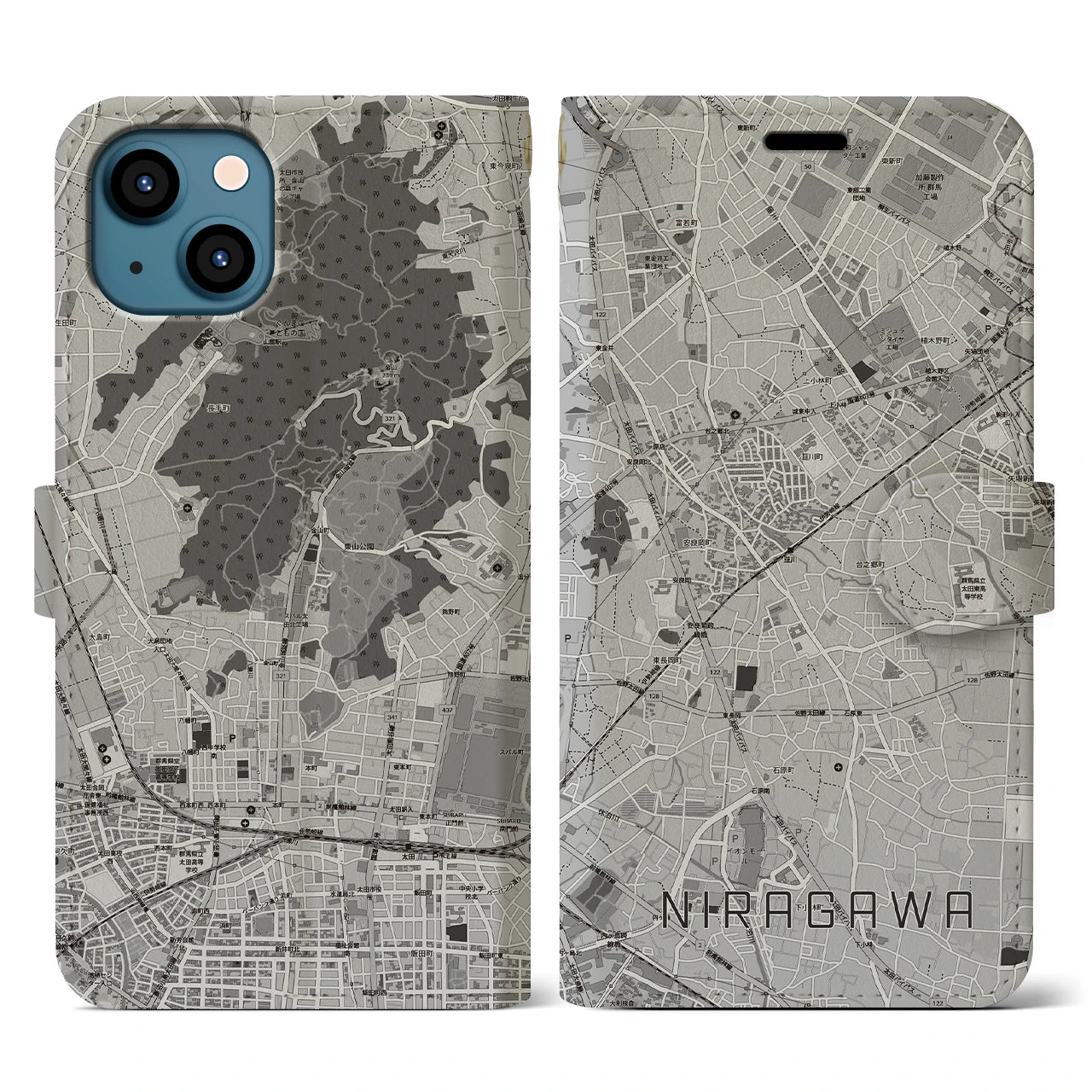 【韮川(群馬県)】地図柄iPhoneケース(手帳タイプ)