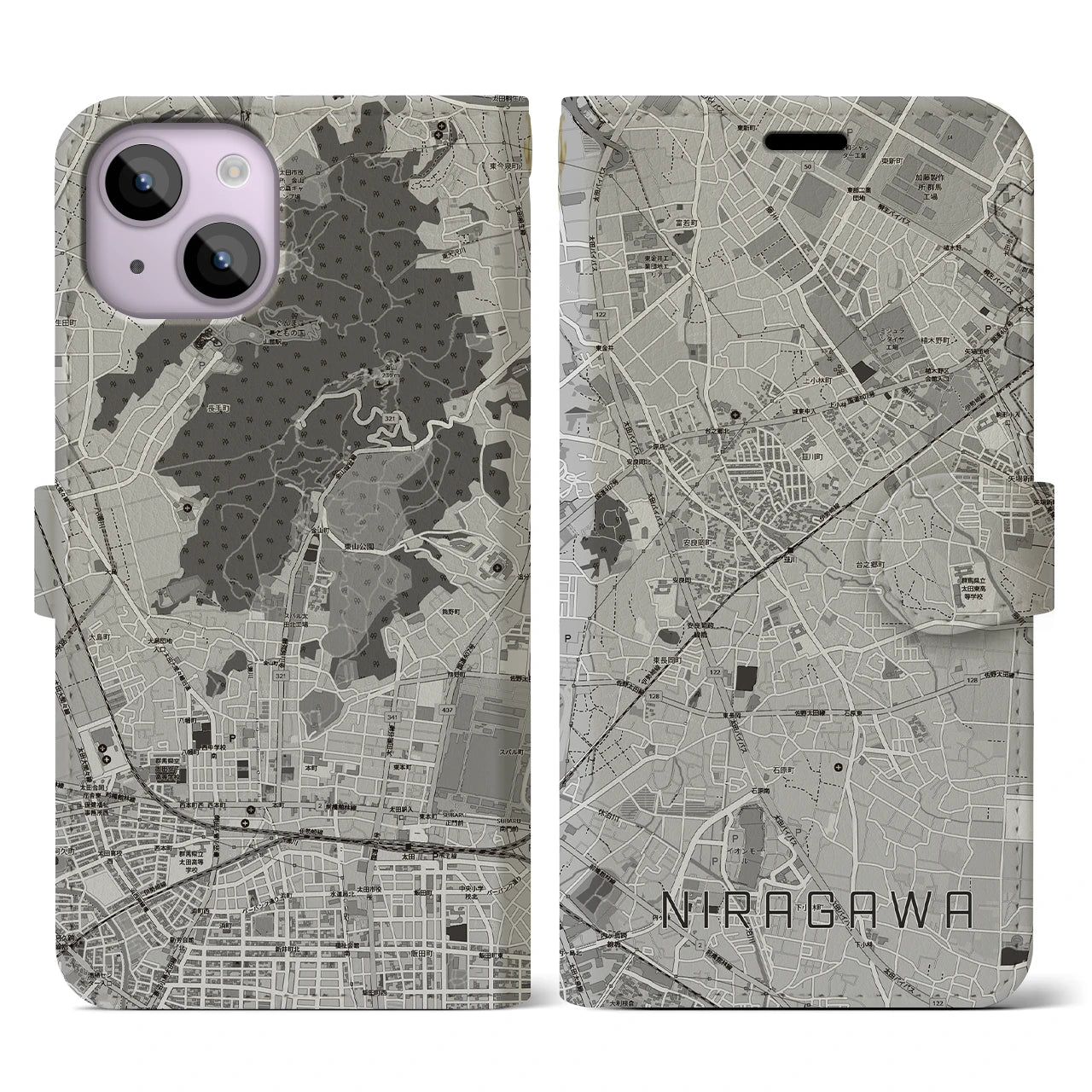 【韮川(群馬県)】地図柄iPhoneケース(手帳タイプ)