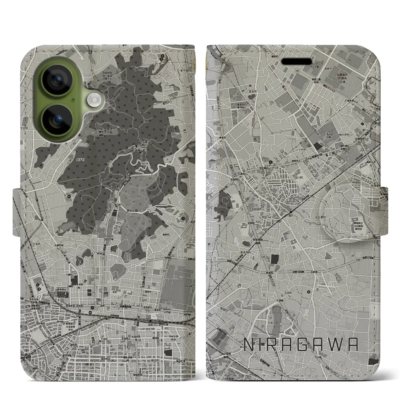 【韮川(群馬県)】地図柄iPhoneケース(手帳タイプ)