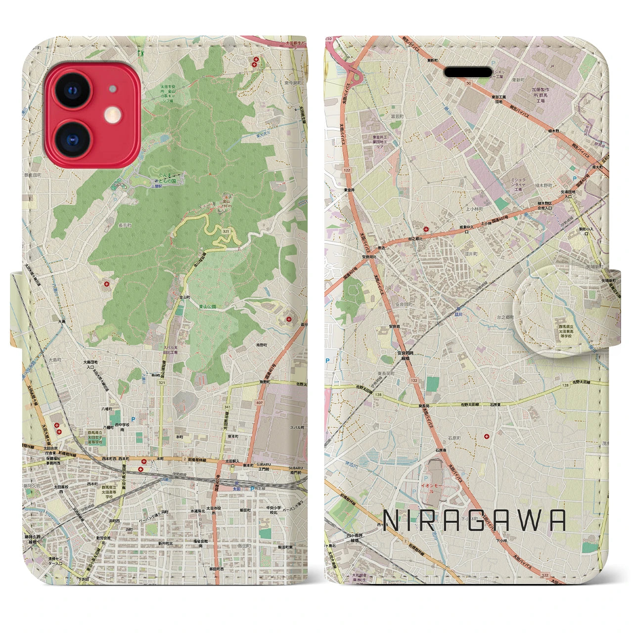 【韮川(群馬県)】地図柄iPhoneケース(手帳タイプ)