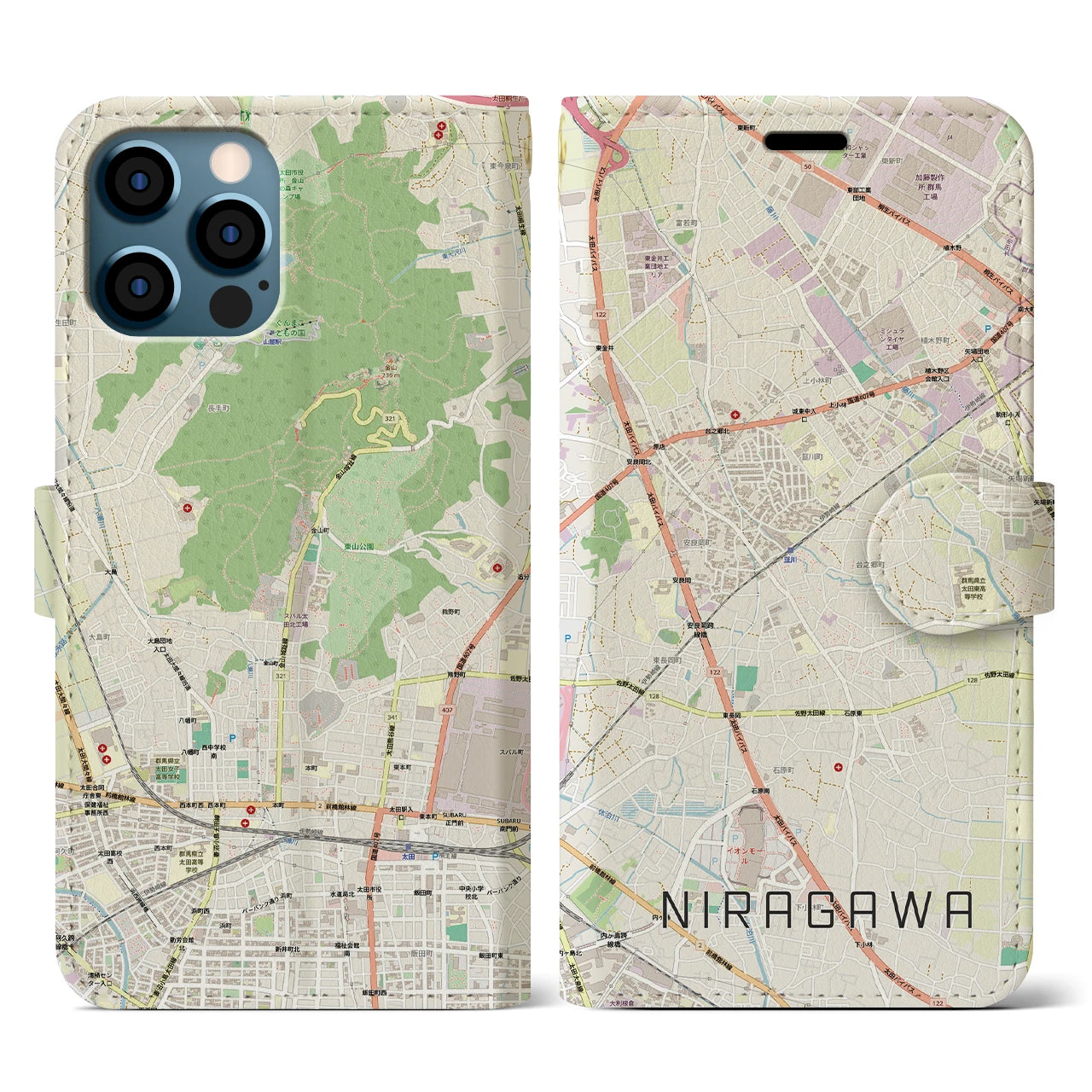 【韮川(群馬県)】地図柄iPhoneケース(手帳タイプ)