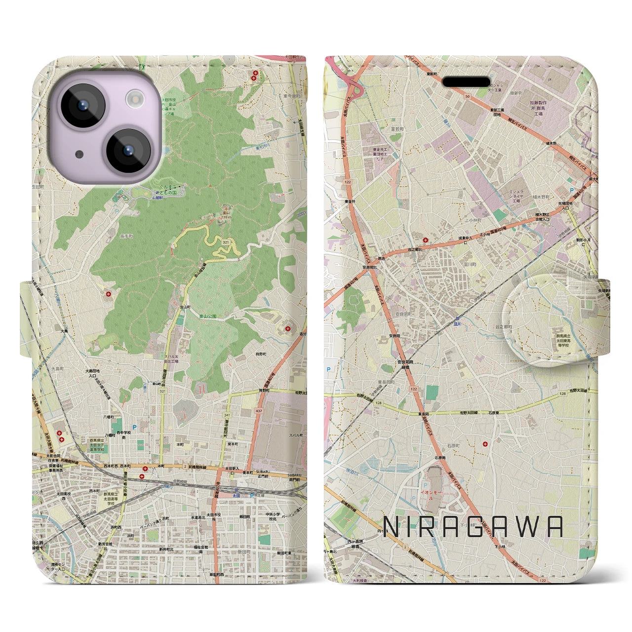 【韮川(群馬県)】地図柄iPhoneケース(手帳タイプ)