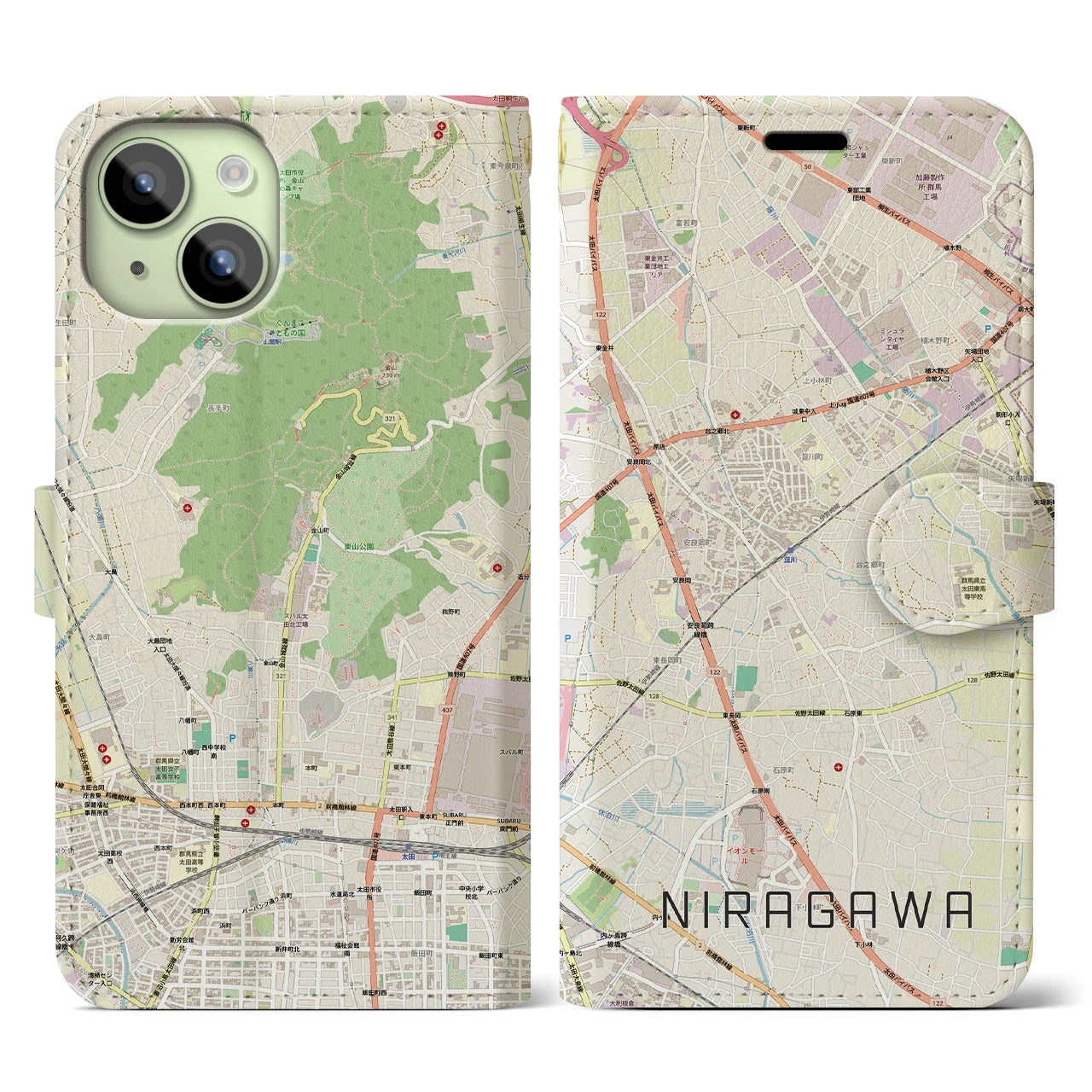 【韮川(群馬県)】地図柄iPhoneケース(手帳タイプ)