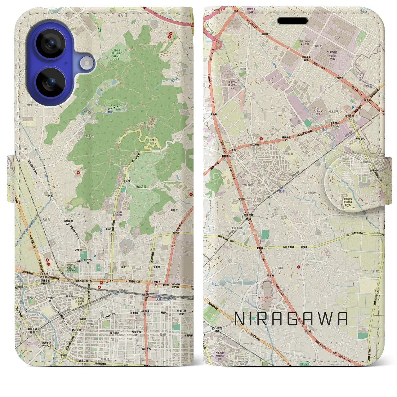【韮川(群馬県)】地図柄iPhoneケース(手帳タイプ)モノトーン・iPhone 16 Pro Max 用