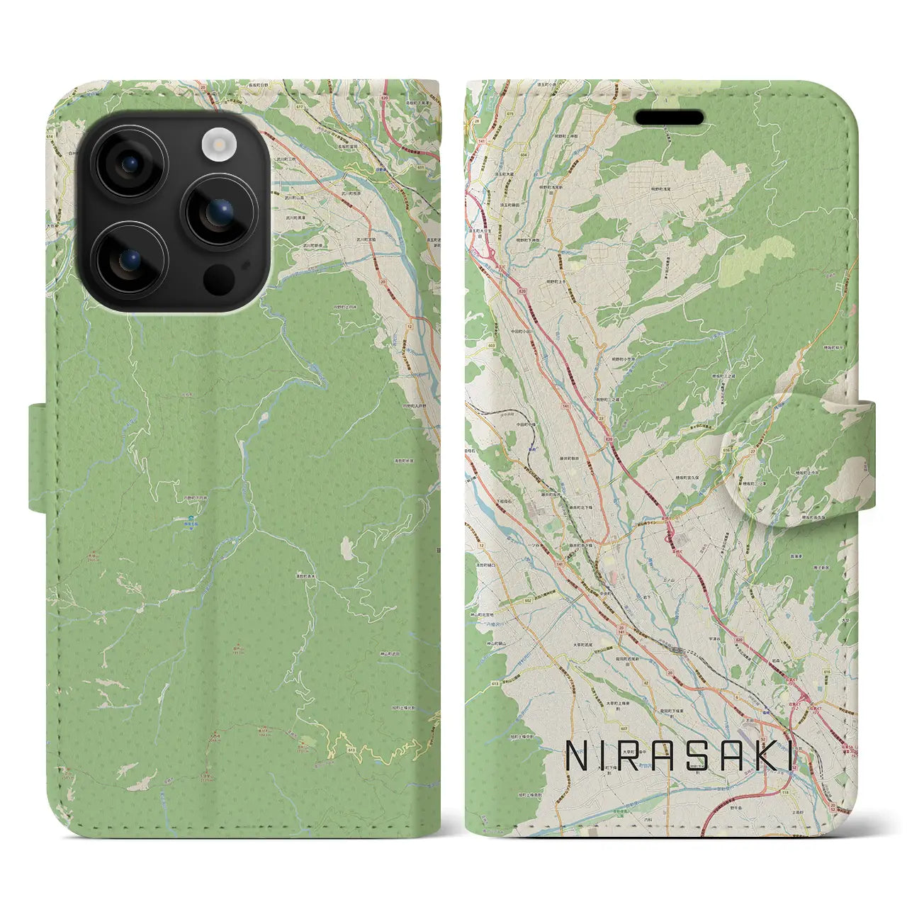 【韮崎(山梨県)】地図柄iPhoneケース(手帳タイプ)ナチュラル・iPhone 16 用