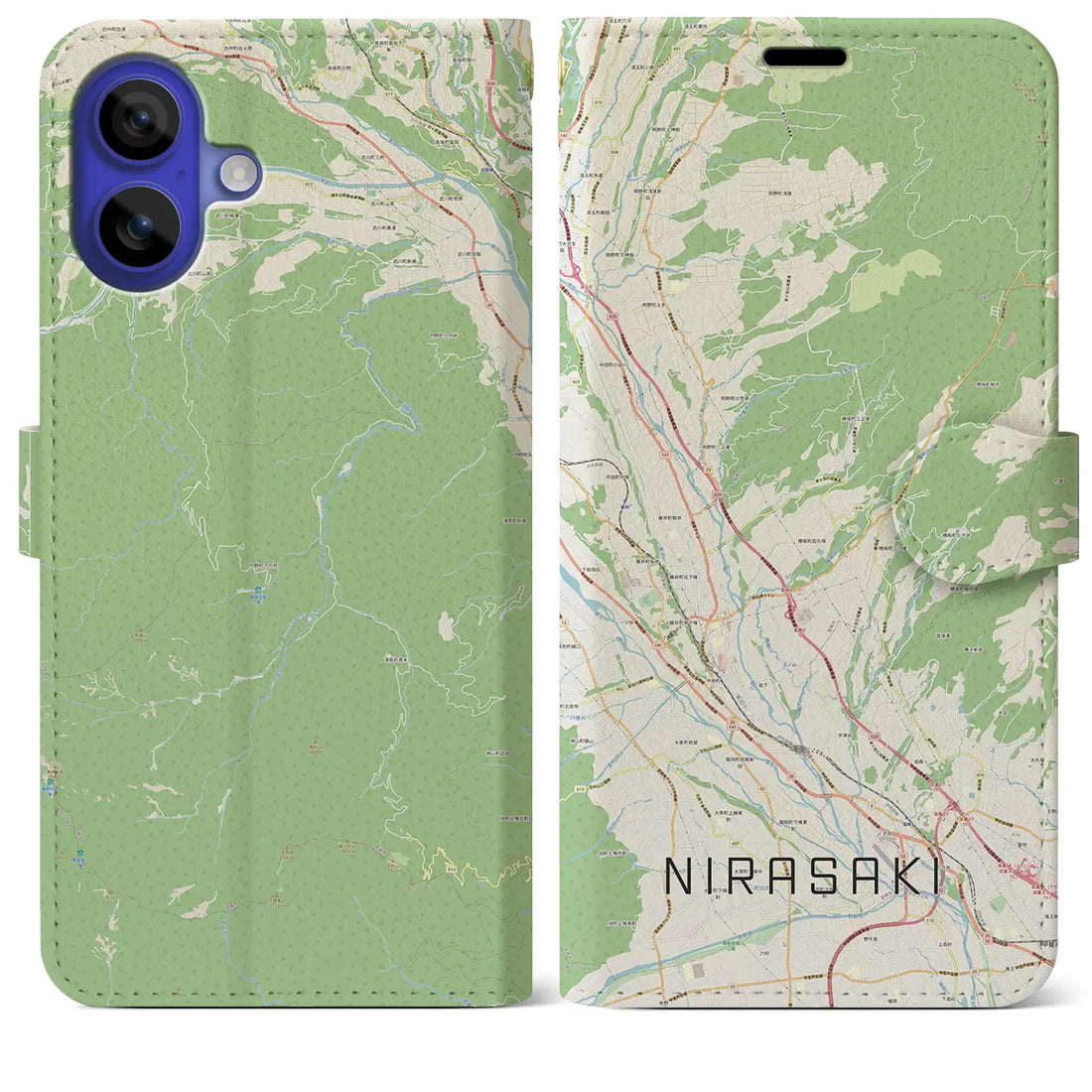 【韮崎(山梨県)】地図柄iPhoneケース(手帳タイプ)ナチュラル・iPhone 16 Pro Max 用