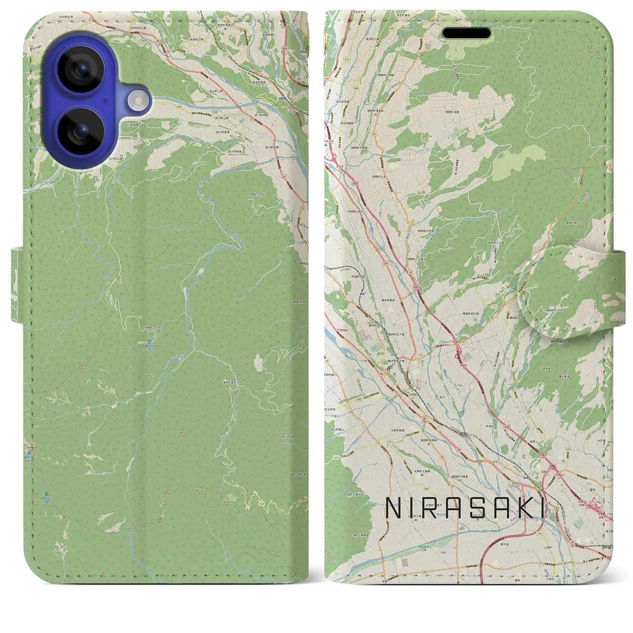 【韮崎(山梨県)】地図柄iPhoneケース(手帳タイプ)