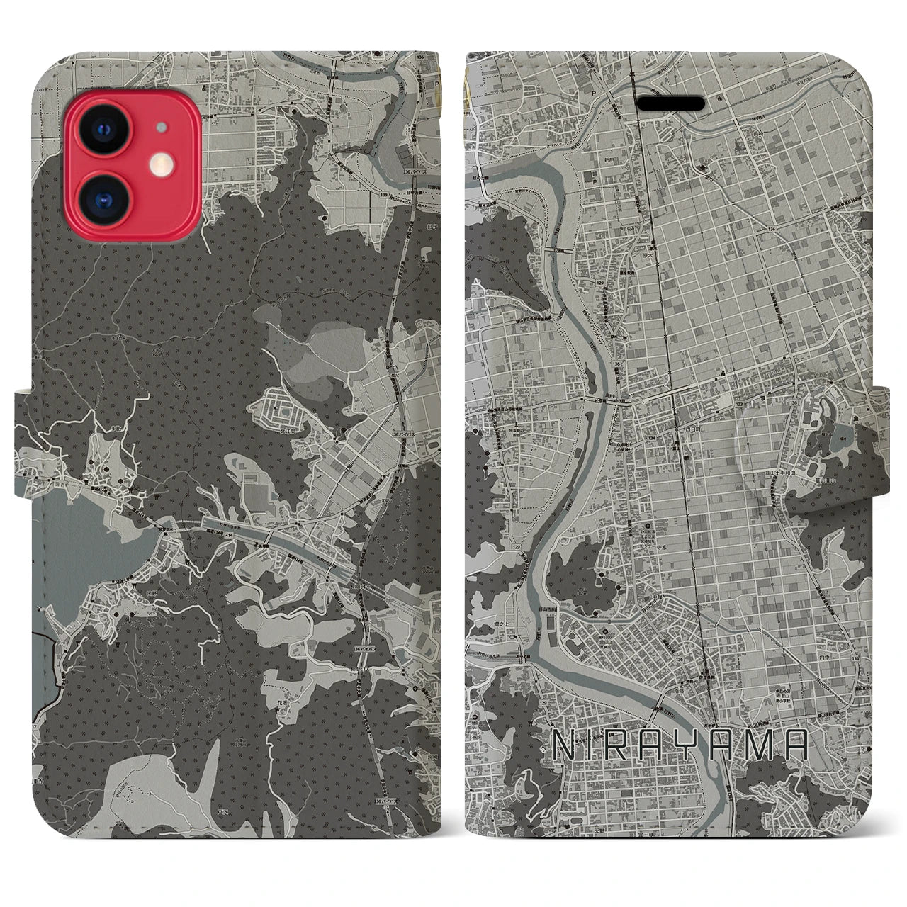 【韮山(静岡県)】地図柄iPhoneケース(手帳タイプ)モノトーン・iPhone 11 用