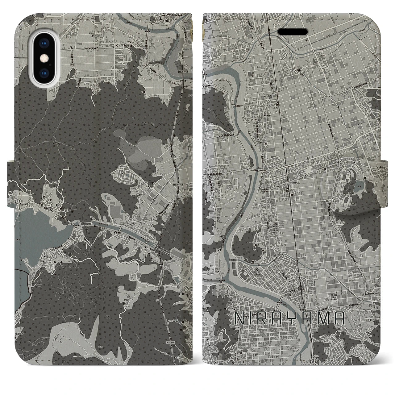 【韮山(静岡県)】地図柄iPhoneケース(手帳タイプ)モノトーン・iPhone XS Max 用