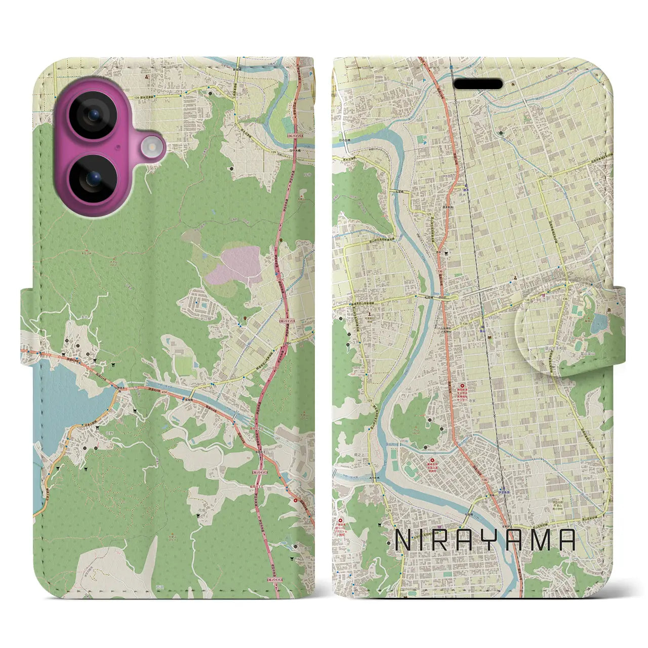 【韮山(静岡県)】地図柄iPhoneケース(手帳タイプ)ナチュラル・iPhone 16 Pro 用