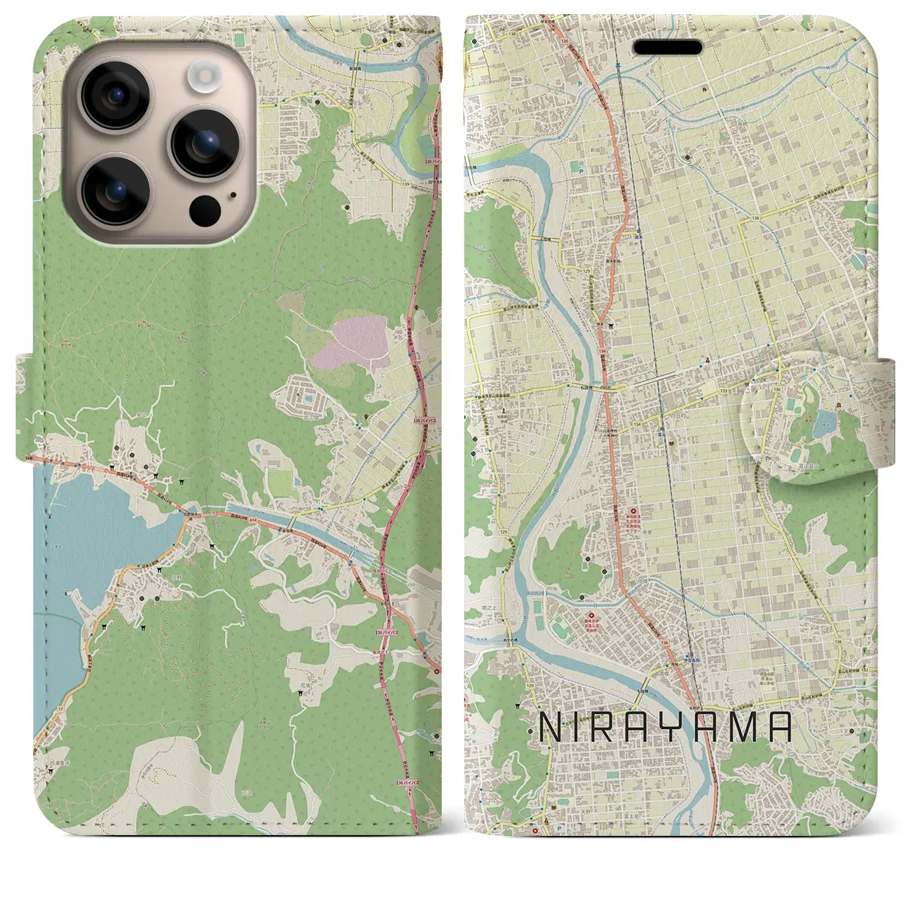 【韮山(静岡県)】地図柄iPhoneケース(手帳タイプ)ナチュラル・iPhone 16 Plus 用