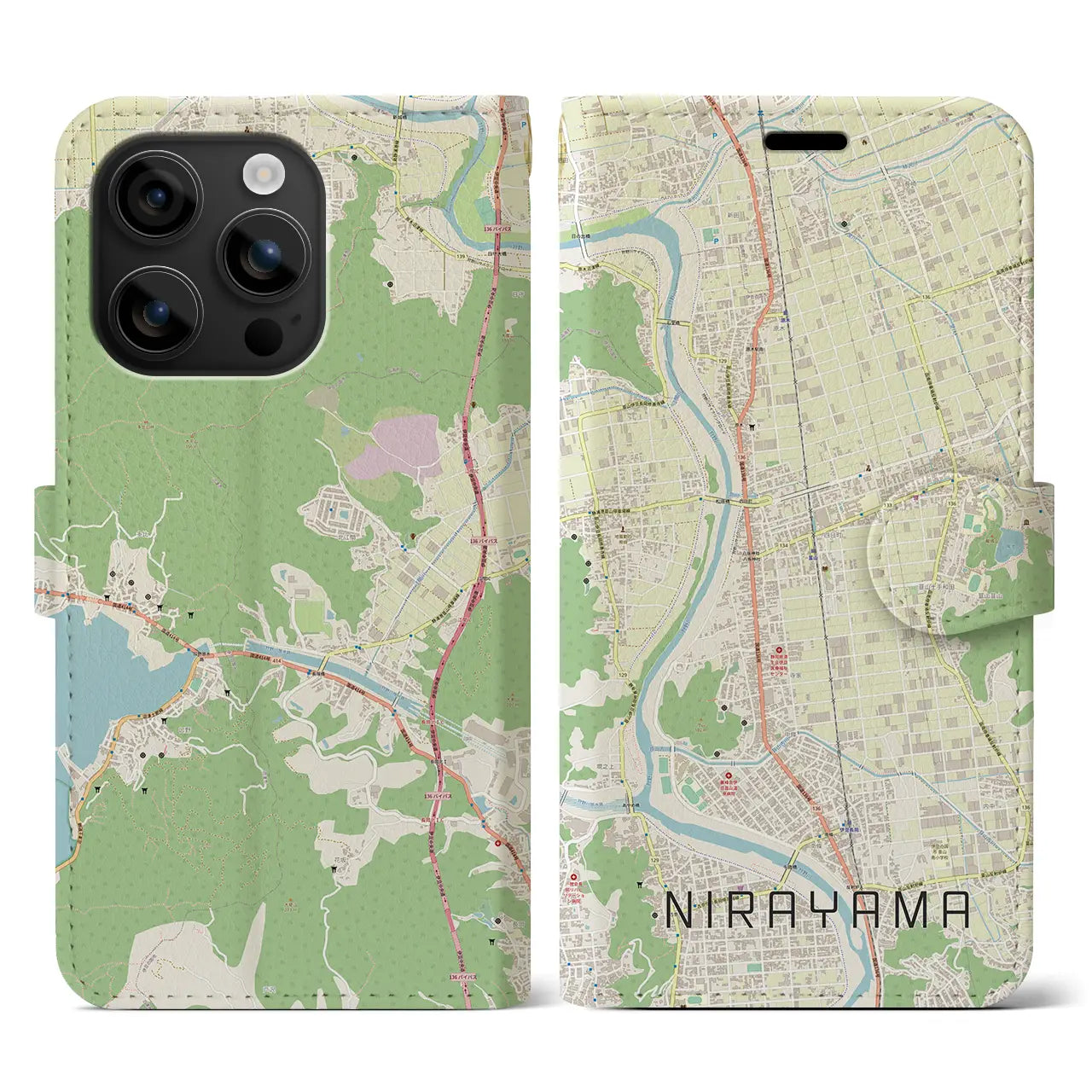 【韮山(静岡県)】地図柄iPhoneケース(手帳タイプ)ナチュラル・iPhone 16 用