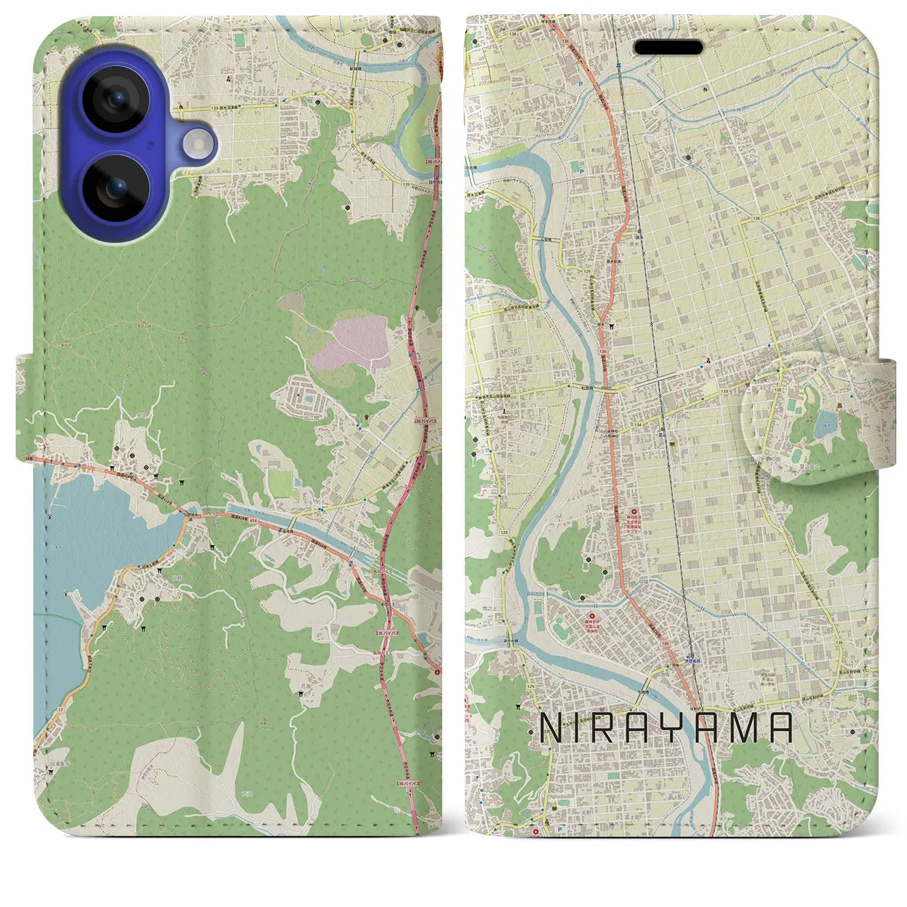 【韮山(静岡県)】地図柄iPhoneケース(手帳タイプ)ナチュラル・iPhone 16 Pro Max 用