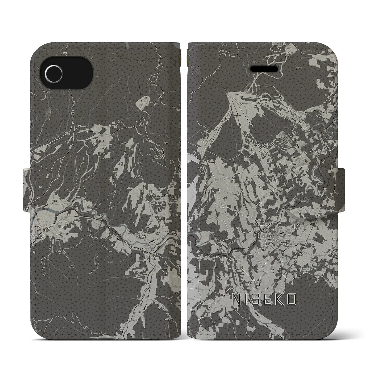 【ニセコ(北海道)】地図柄iPhoneケース(手帳タイプ)モノトーン・iPhone SE(第3 / 第2世代) / 8 / 7 / 6s / 6 用