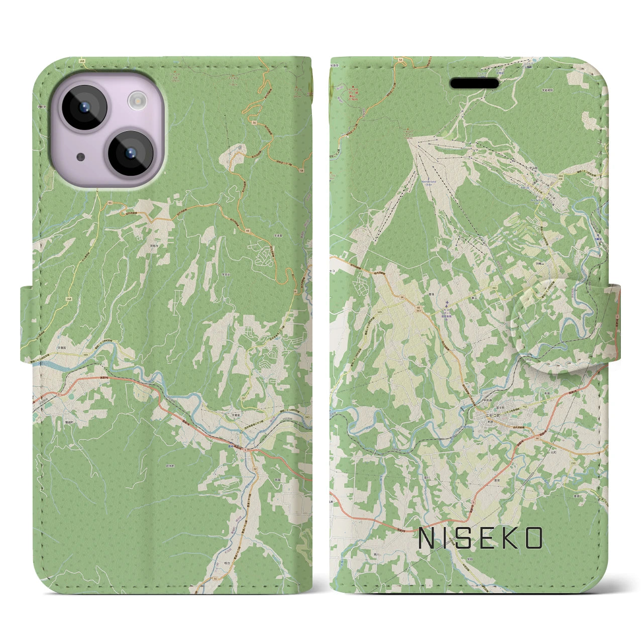 【ニセコ(北海道)】地図柄iPhoneケース(手帳タイプ)