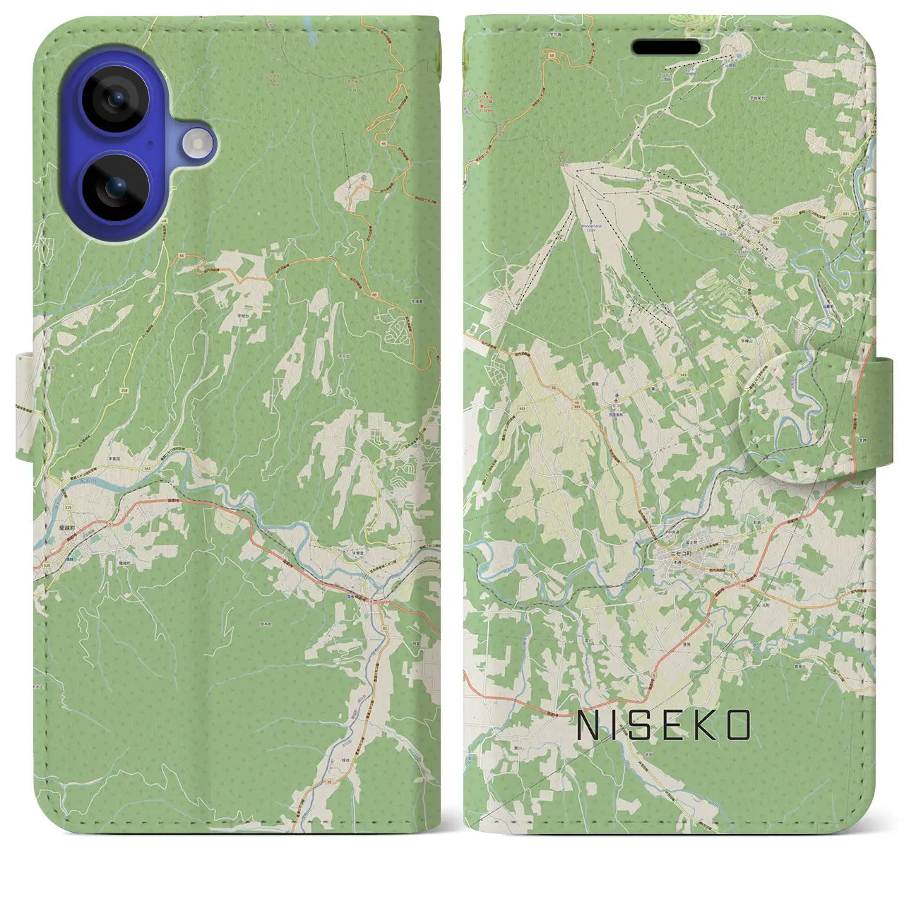 【ニセコ(北海道)】地図柄iPhoneケース(手帳タイプ)ナチュラル・iPhone 16 Pro Max 用