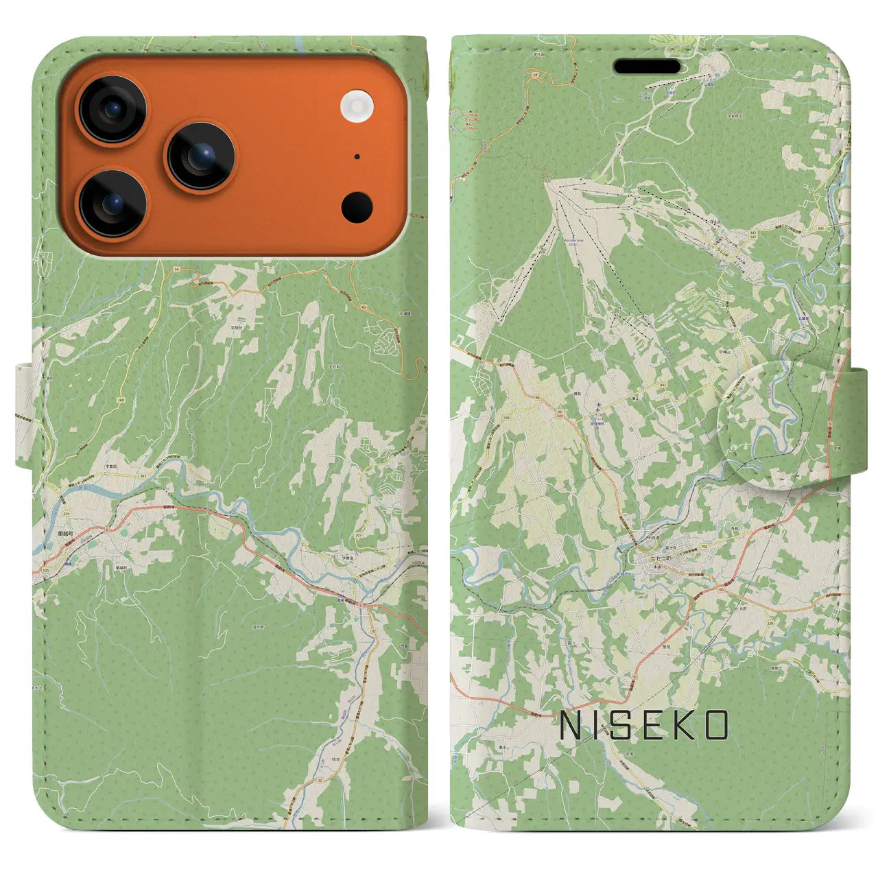 【ニセコ(北海道)】地図柄iPhoneケース(手帳タイプ)