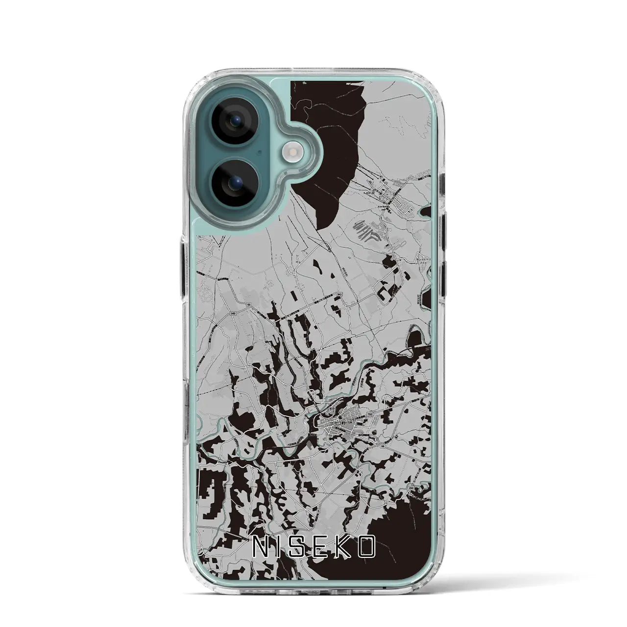 【ニセコ(北海道)】地図柄iPhoneケース(MagSafeタイプ)モノトーン・iPhone 16 Pro 用