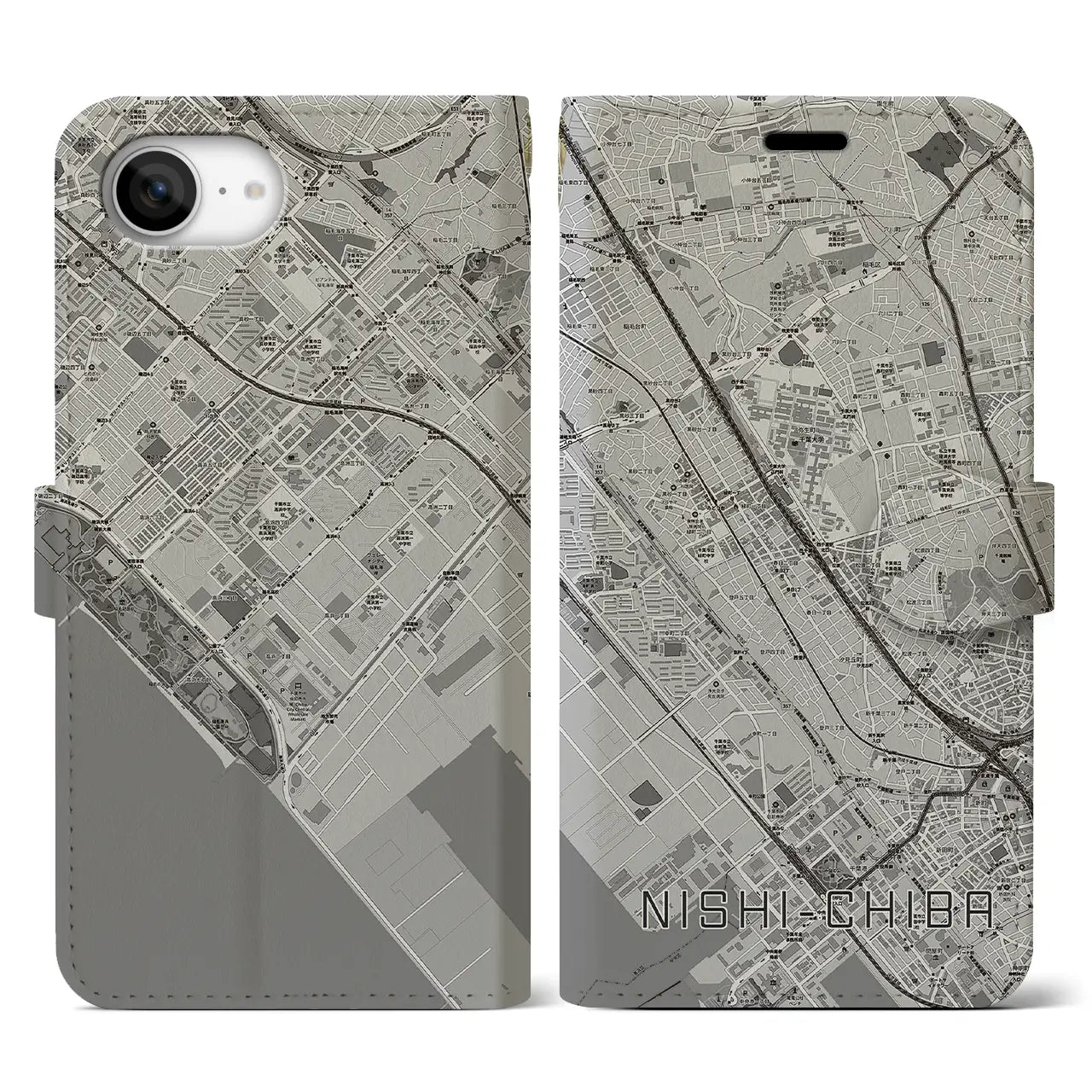 【西千葉(千葉県)】地図柄iPhoneケース(手帳タイプ)