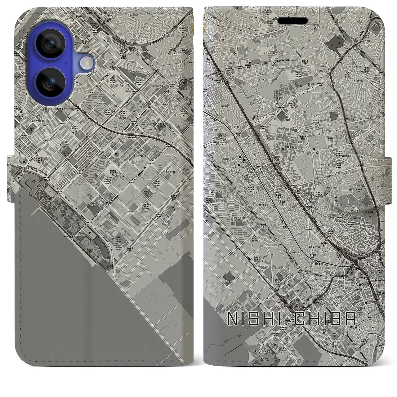 【西千葉(千葉県)】地図柄iPhoneケース(手帳タイプ)モノトーン・iPhone 16 Pro Max 用