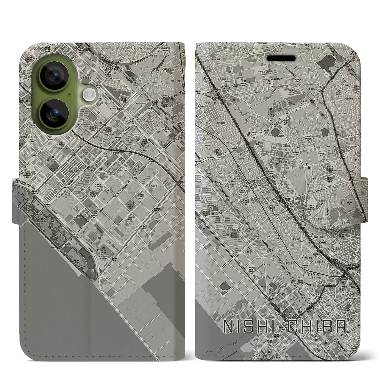 【西千葉(千葉県)】地図柄iPhoneケース(手帳タイプ)