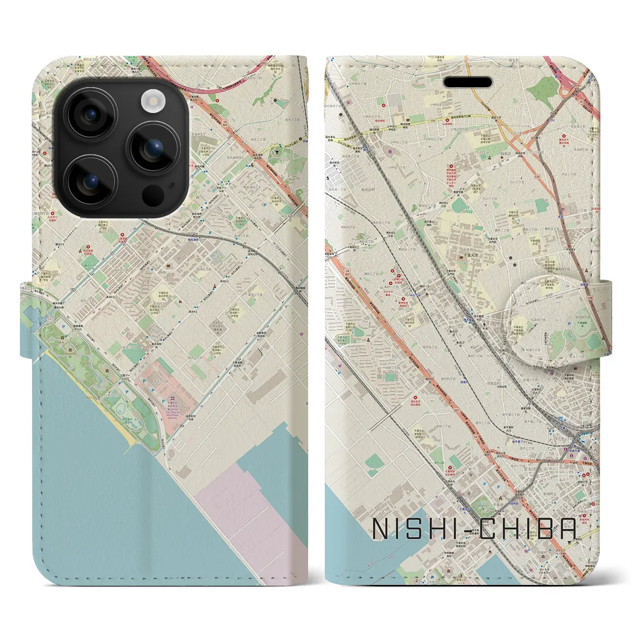 【西千葉(千葉県)】地図柄iPhoneケース(手帳タイプ)ナチュラル・iPhone 16 用