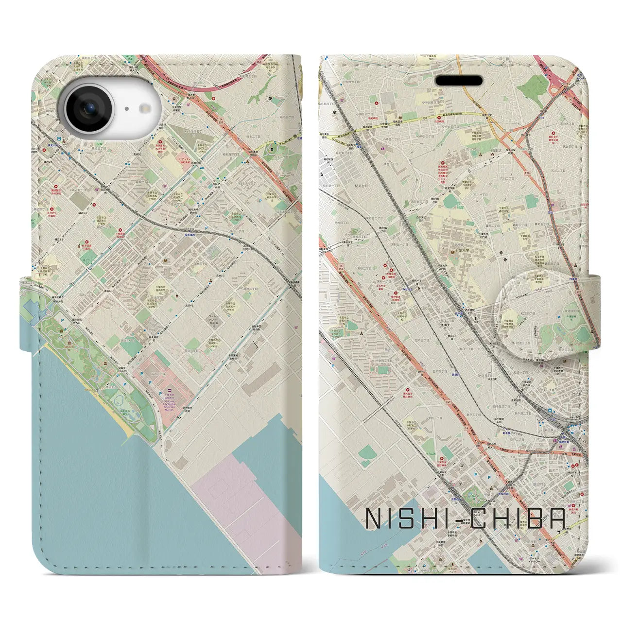 【西千葉(千葉県)】地図柄iPhoneケース(手帳タイプ)