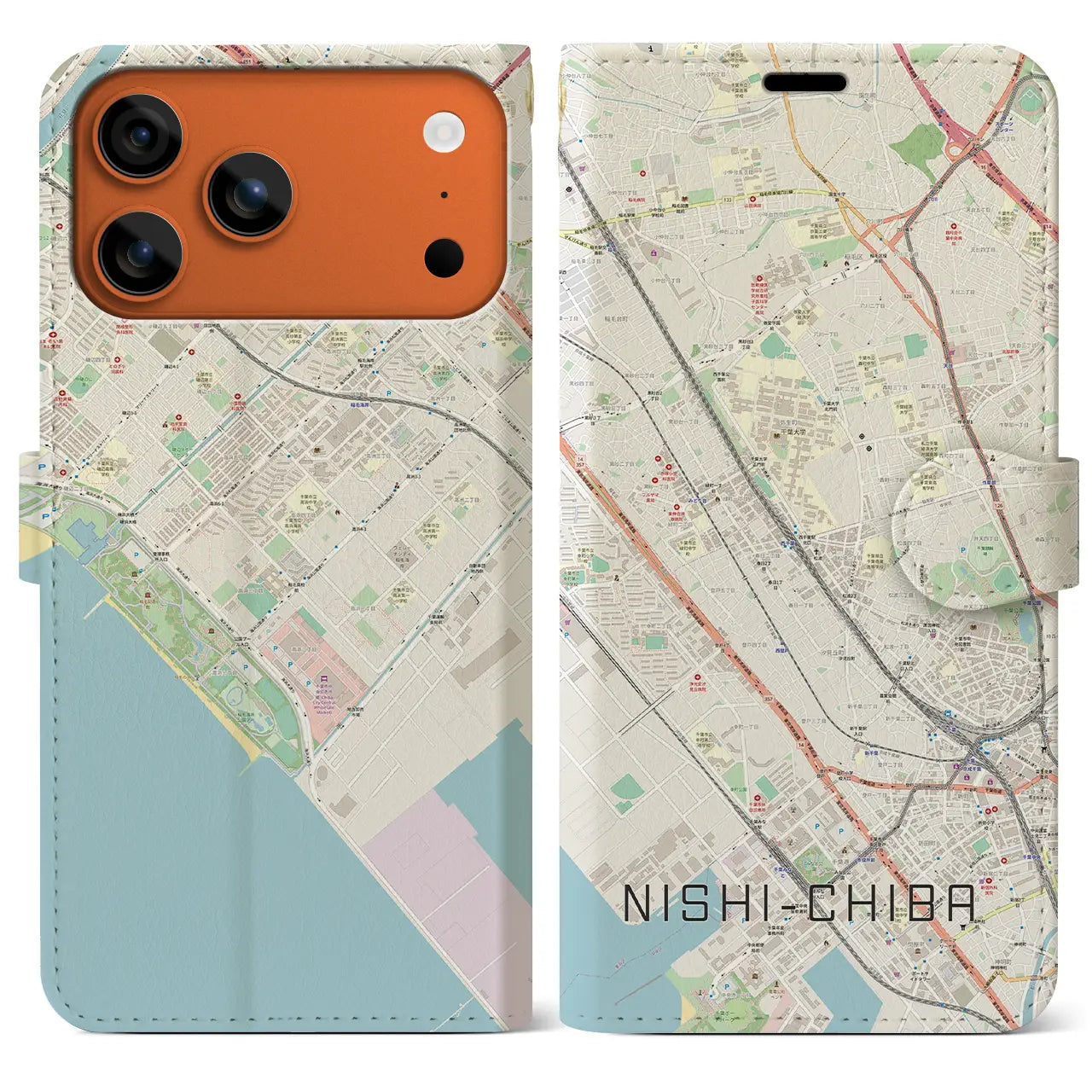 【西千葉(千葉県)】地図柄iPhoneケース(手帳タイプ)