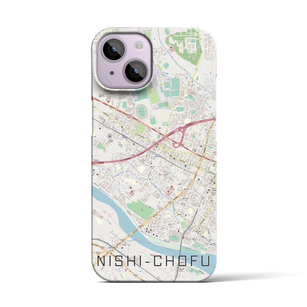 【西調布(東京都)】地図柄iPhoneケース(バックカバータイプ)