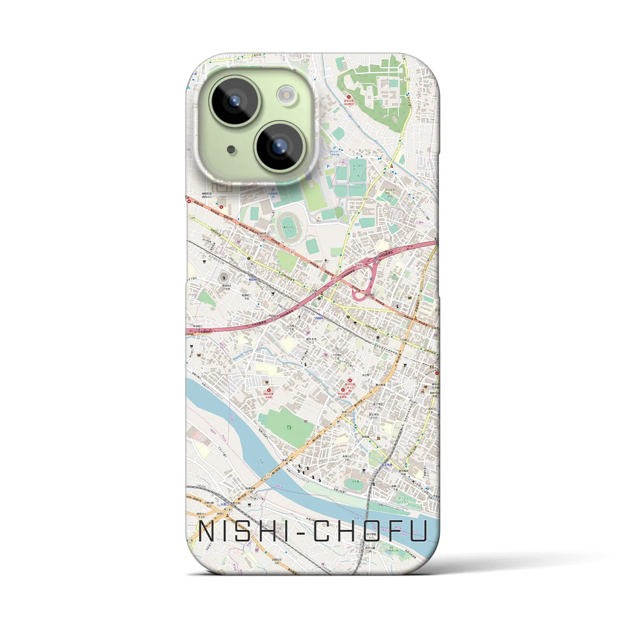 【西調布(東京都)】地図柄iPhoneケース(バックカバータイプ)