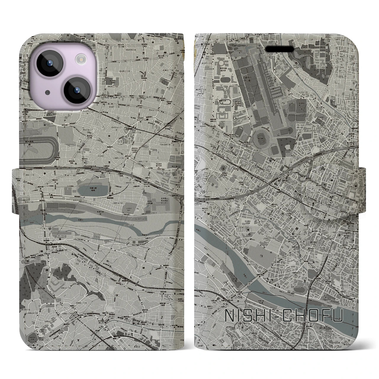 【西調布(東京都)】地図柄iPhoneケース(手帳タイプ)