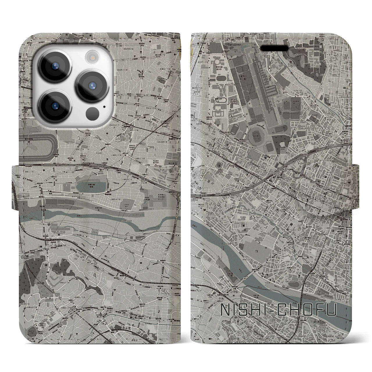 【西調布(東京都)】地図柄iPhoneケース(手帳タイプ)