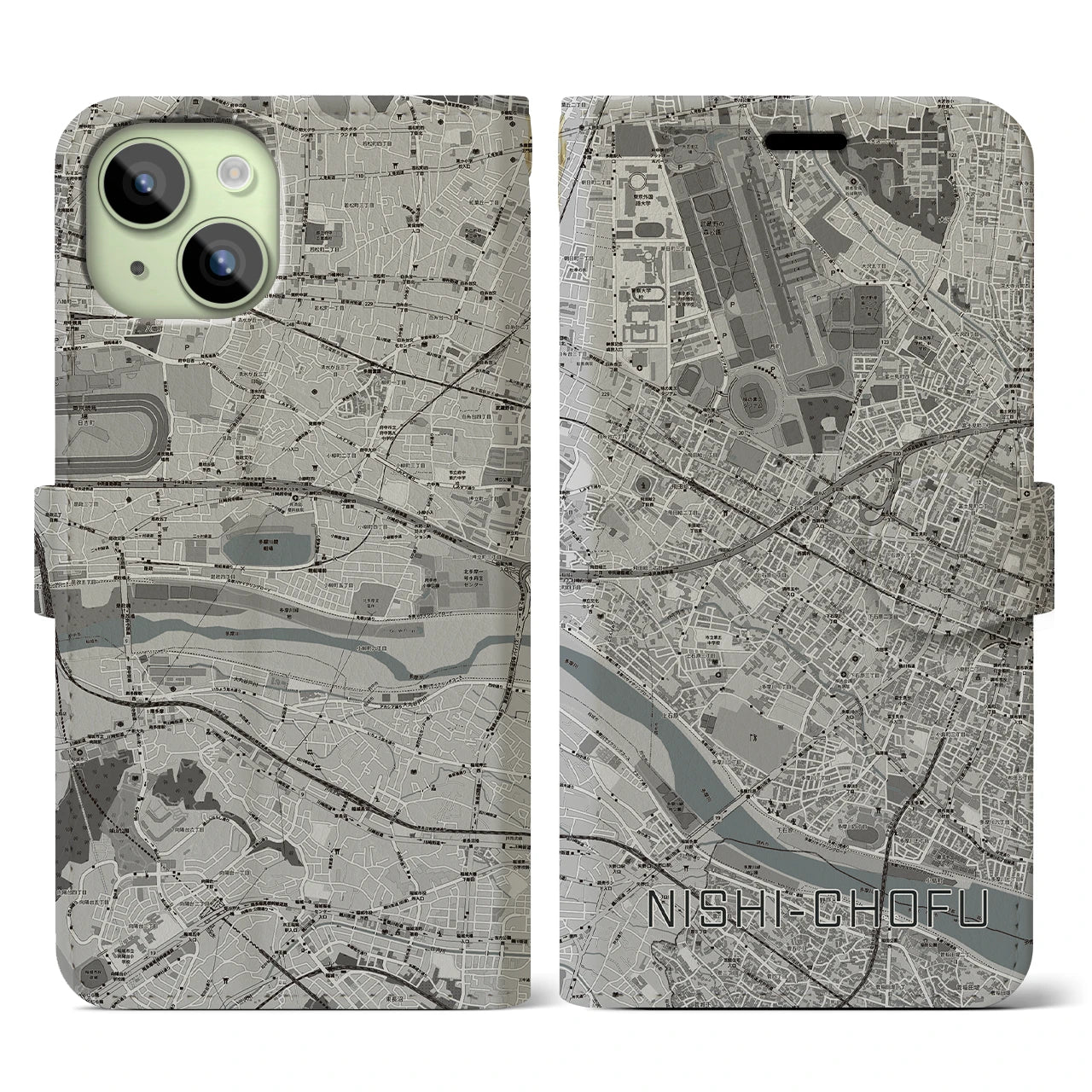 【西調布(東京都)】地図柄iPhoneケース(手帳タイプ)