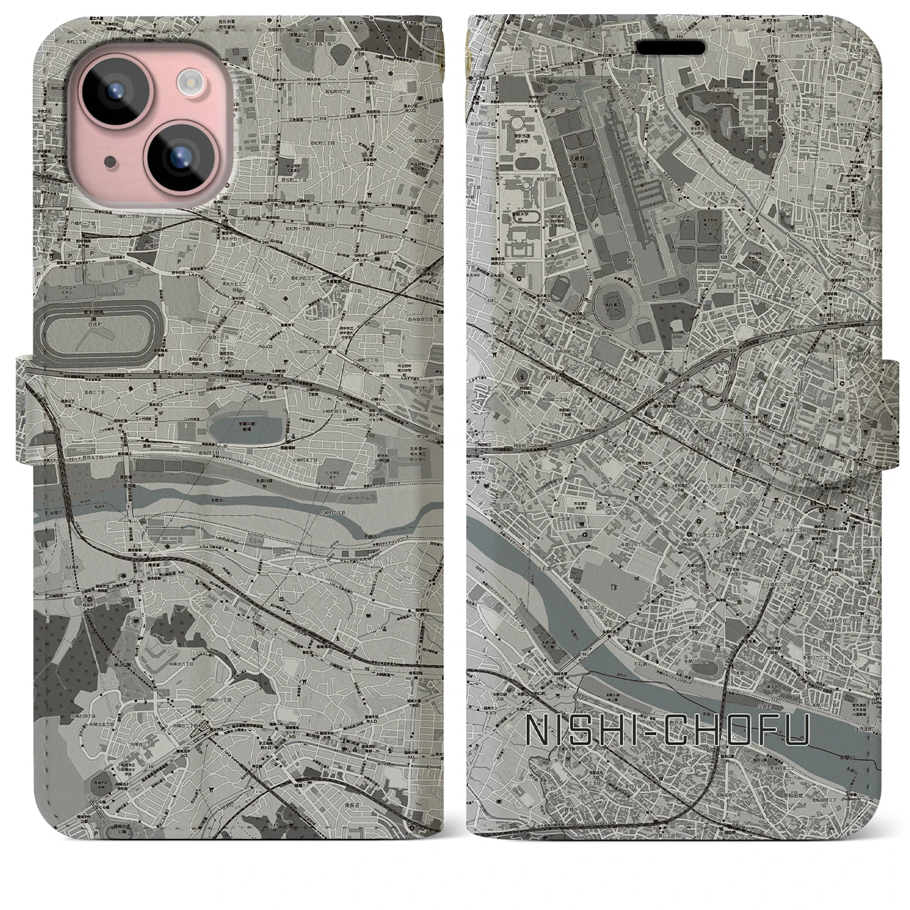 【西調布(東京都)】地図柄iPhoneケース(手帳タイプ)