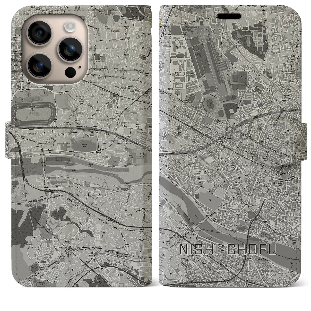 【西調布(東京都)】地図柄iPhoneケース(手帳タイプ)