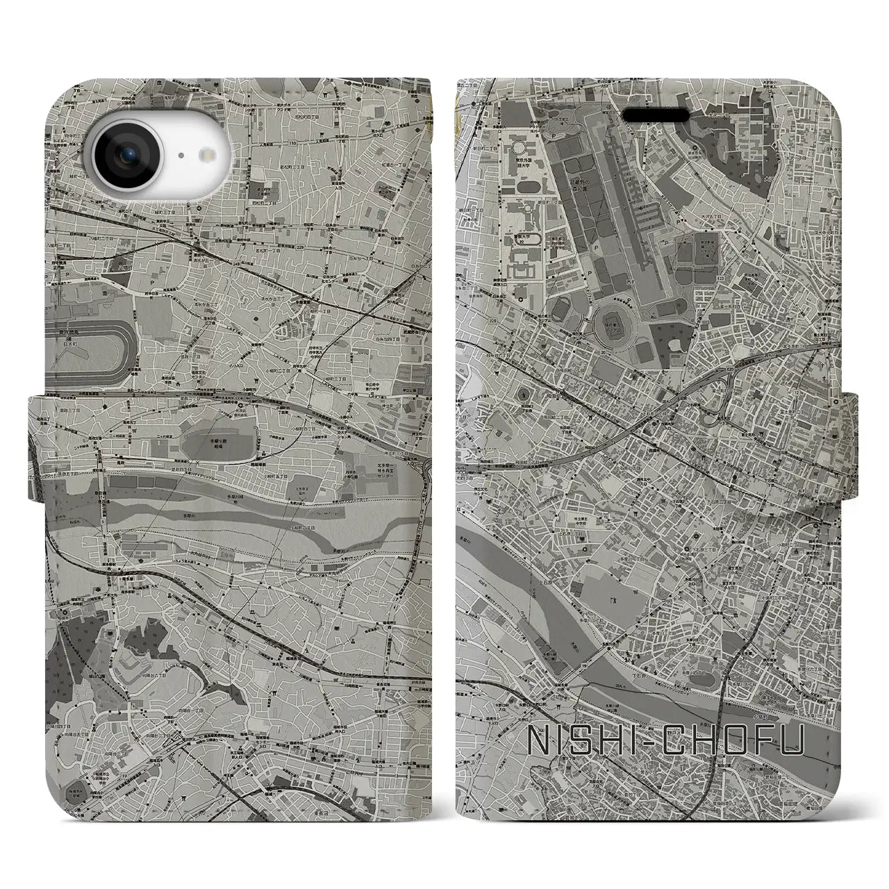 【西調布(東京都)】地図柄iPhoneケース(手帳タイプ)