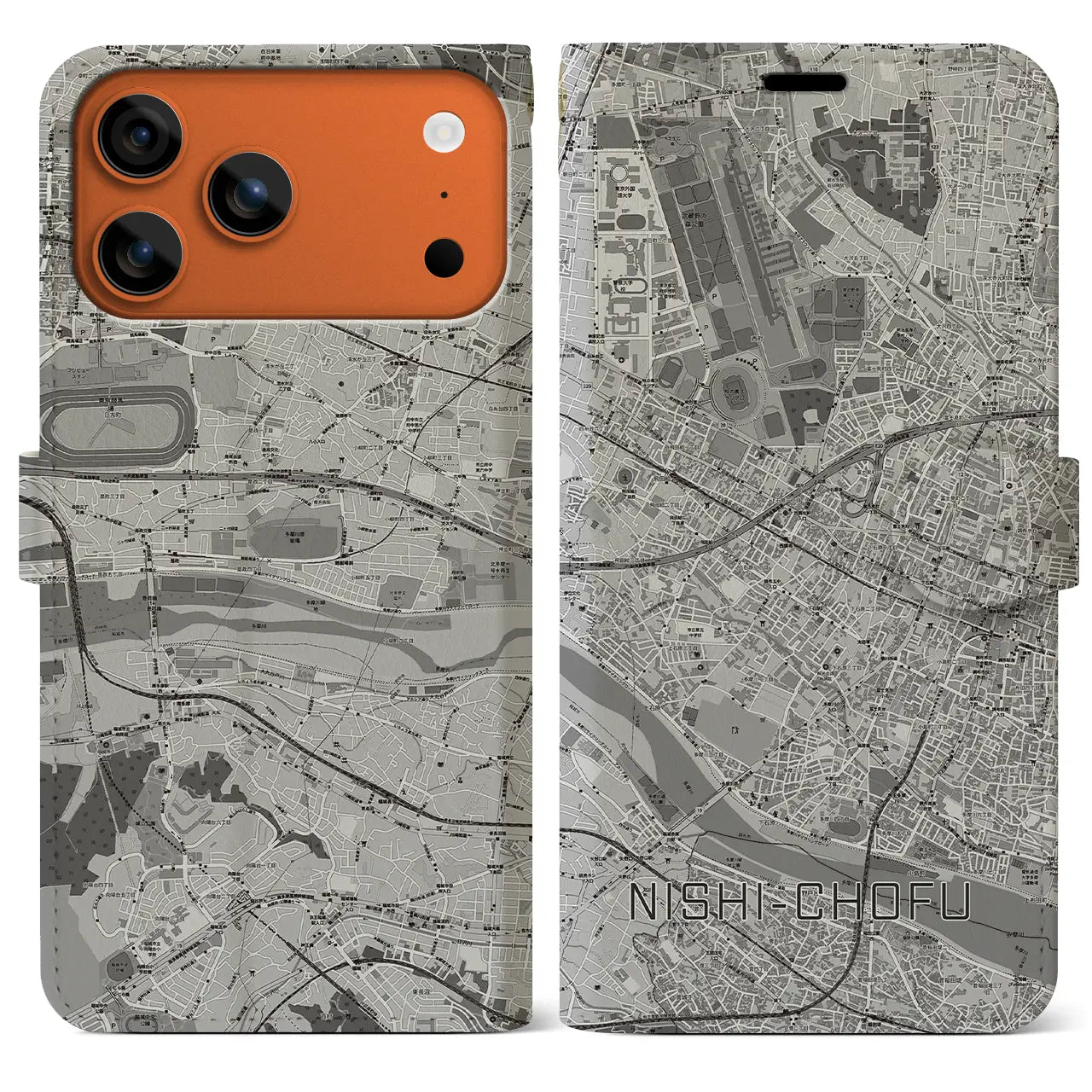 【西調布(東京都)】地図柄iPhoneケース(手帳タイプ)