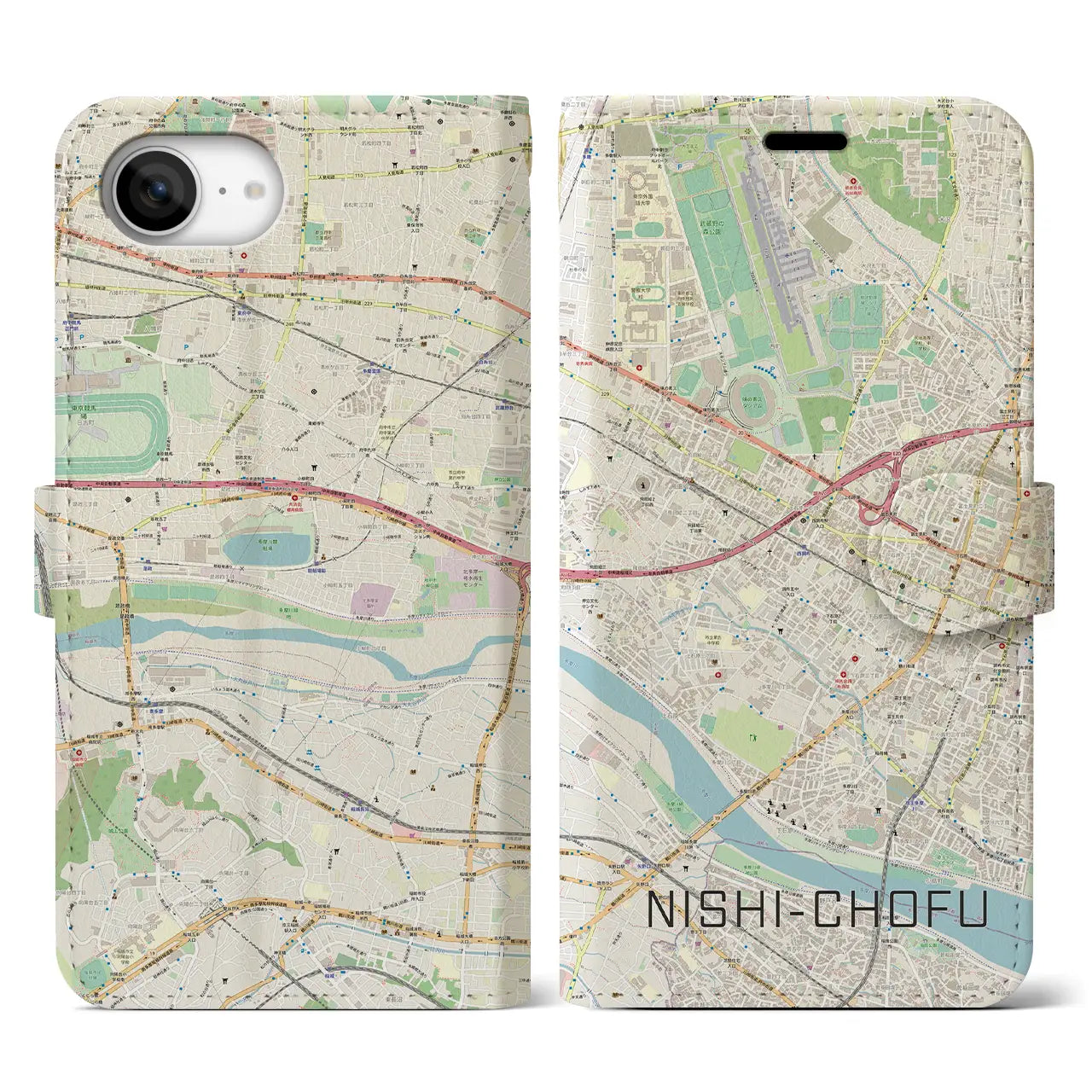 【西調布(東京都)】地図柄iPhoneケース(手帳タイプ)