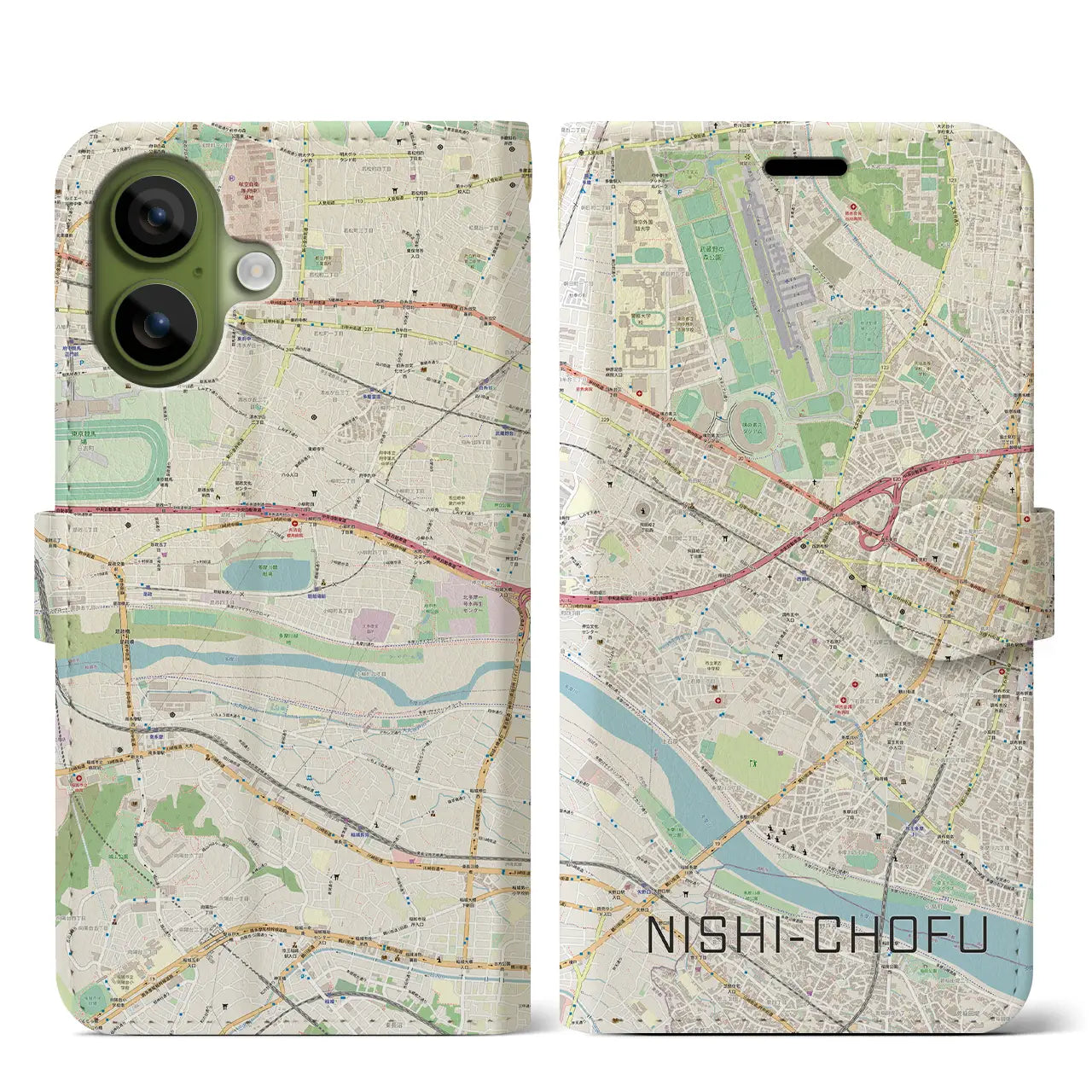 【西調布(東京都)】地図柄iPhoneケース(手帳タイプ)