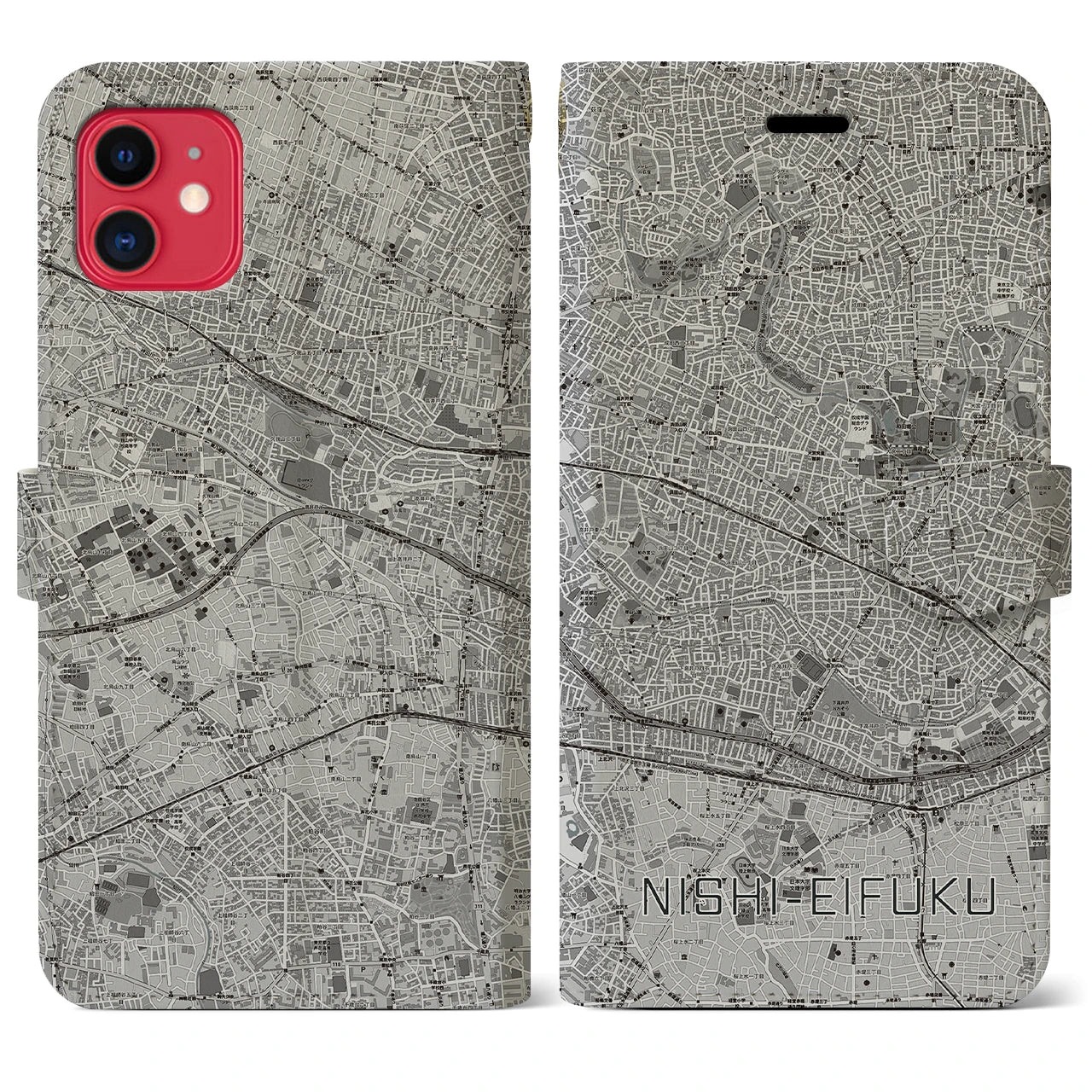 【西永福(東京都)】地図柄iPhoneケース(手帳タイプ)モノトーン・iPhone 11 用