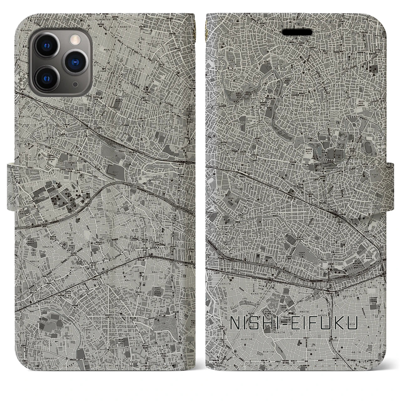 【西永福(東京都)】地図柄iPhoneケース(手帳タイプ)モノトーン・iPhone 11 Pro Max 用