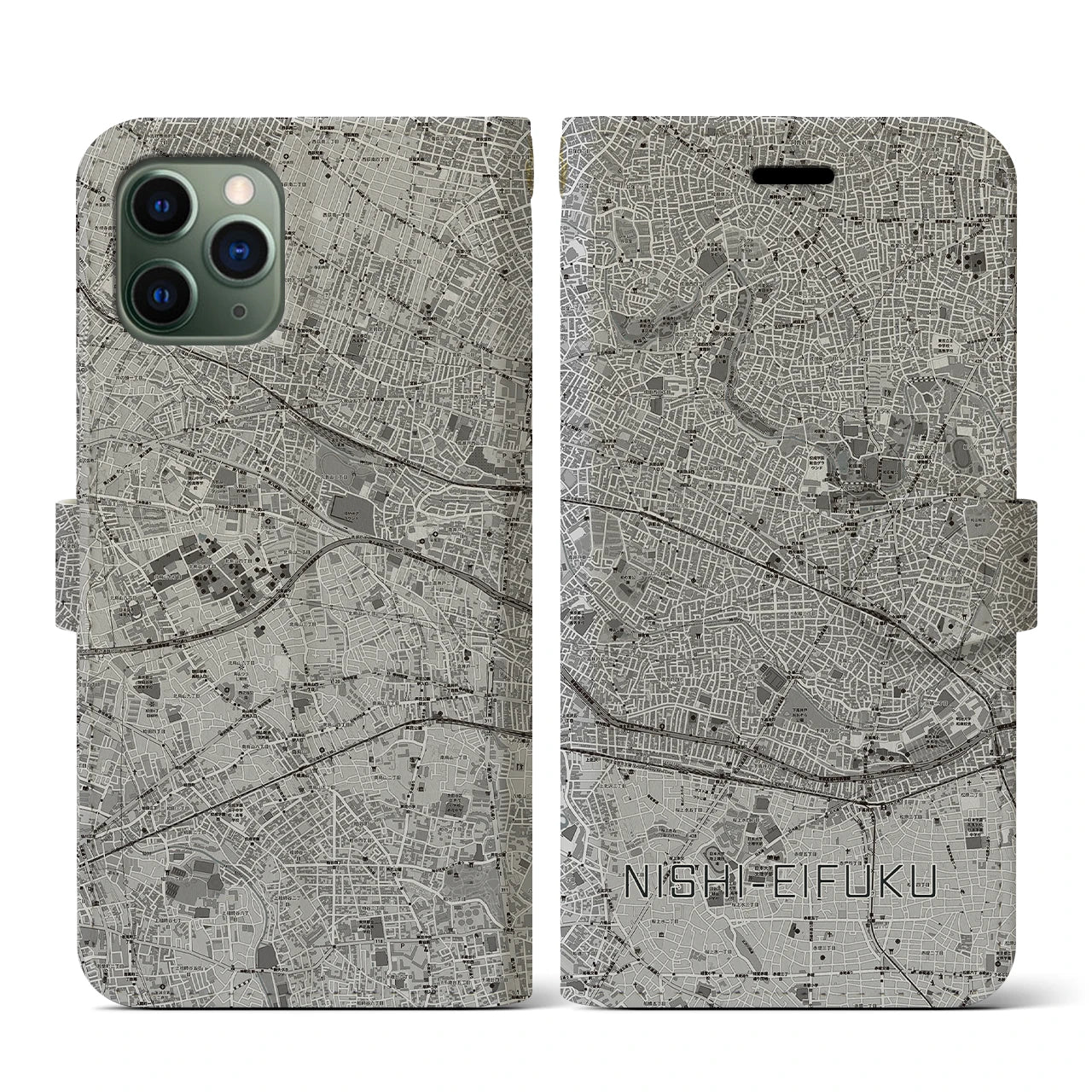 【西永福(東京都)】地図柄iPhoneケース(手帳タイプ)モノトーン・iPhone 11 Pro 用