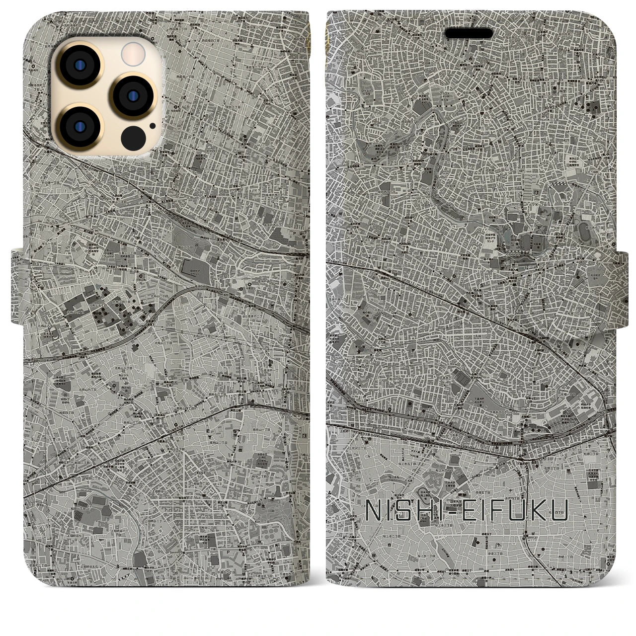 【西永福(東京都)】地図柄iPhoneケース(手帳タイプ)モノトーン・iPhone 12 Pro Max 用