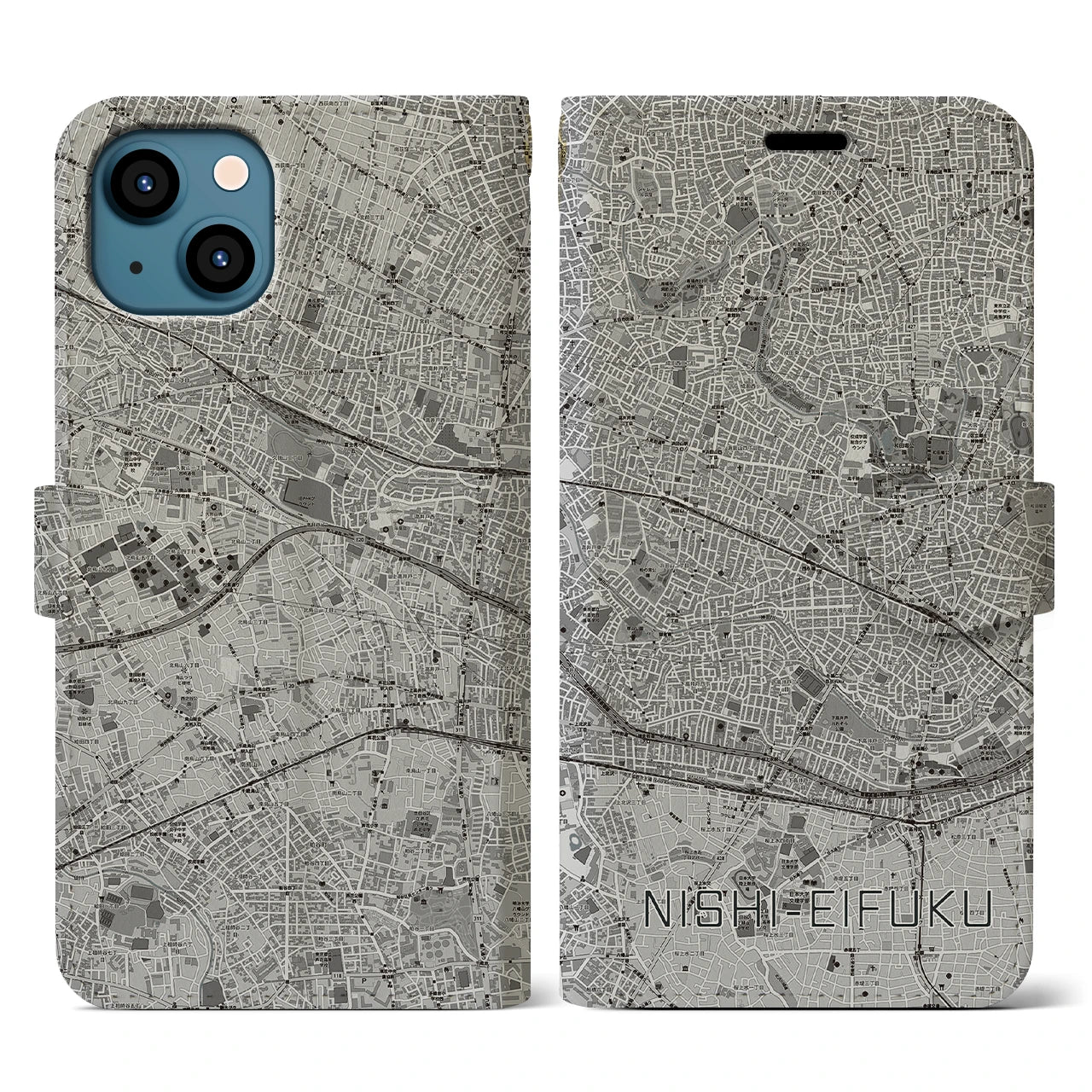 【西永福(東京都)】地図柄iPhoneケース(手帳タイプ)モノトーン・iPhone 13 用