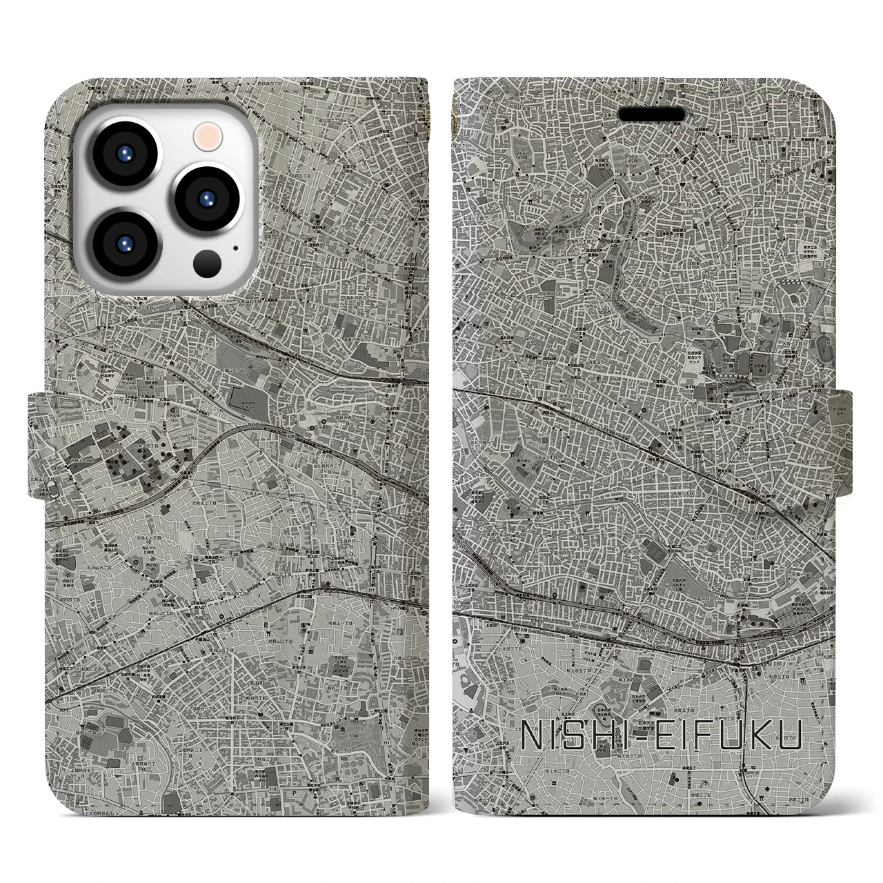 【西永福(東京都)】地図柄iPhoneケース(手帳タイプ)モノトーン・iPhone 13 Pro 用