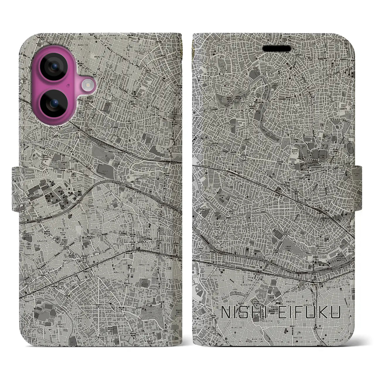 【西永福(東京都)】地図柄iPhoneケース(手帳タイプ)モノトーン・iPhone 16 Pro 用