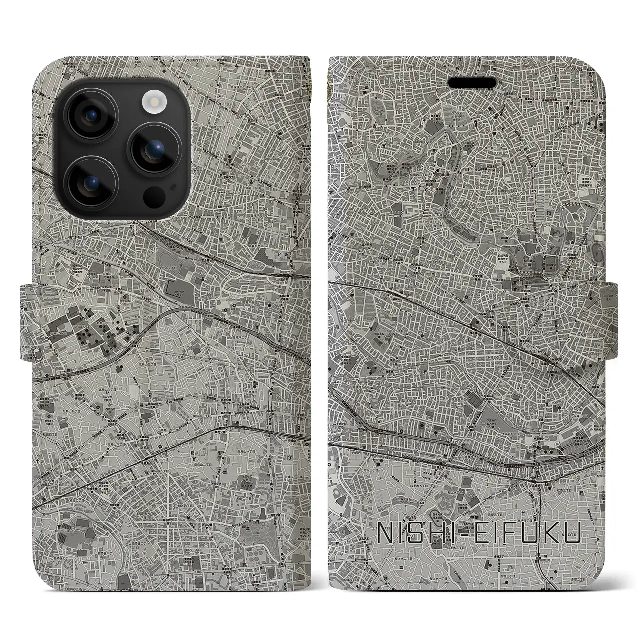 【西永福(東京都)】地図柄iPhoneケース(手帳タイプ)モノトーン・iPhone 16 用